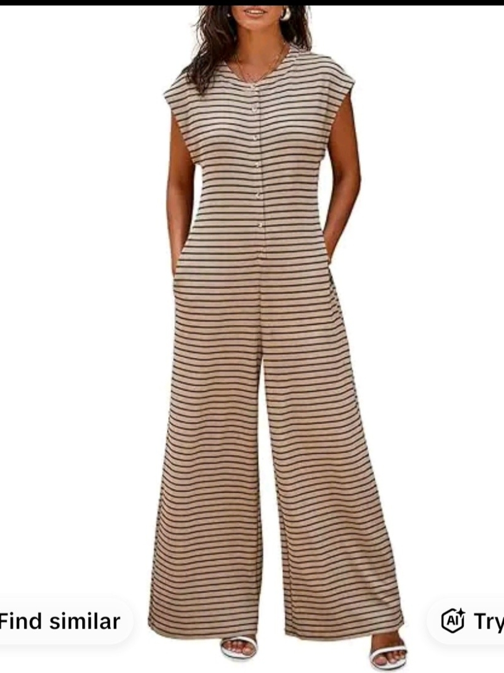 Striped Wide-Leg Jumpsuit in Beige with Black Stripes